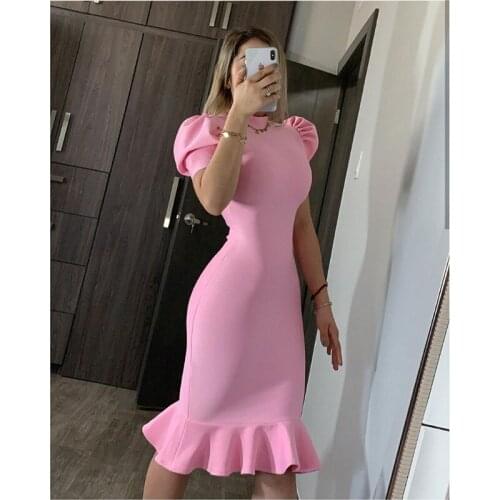 6 Colors Summer Sexy Casual Bodycon O Neck Short Sleeve Women Party Dress Robe Femme Ruffles Nightclub Vestidos De Festa 70297