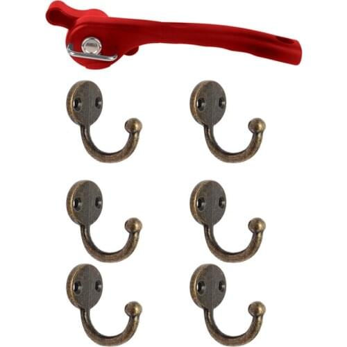 1Pcs Kitchen Tools of the Household Easy Manual Easy Metal Can Opener with 6Pcs Retro Coat Hat Hook Door Wall Hanger