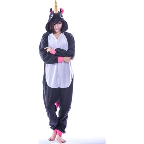 2018 Adult Cartoon Animal Black Unicorn Onesies Kigurumi Pajamas Cosplay Costumes Sleepsuit Sleepwear
