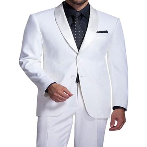 2020 White Suit Mens Wedding Prom Party Suits Custom Made Business Suit Men Fashion Groom Tuxedos 2 Piece Set (Jacket+Pants)