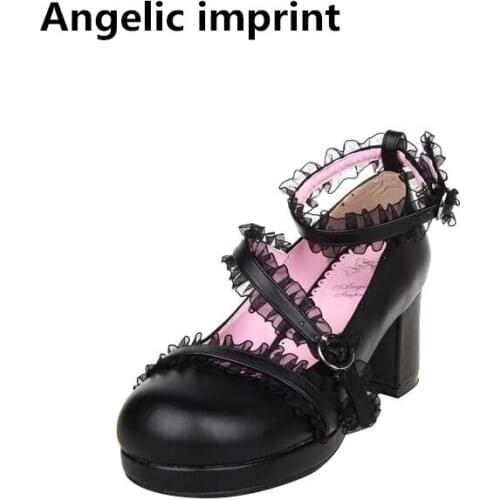 Angelic imprint woman mori girl lolita cosplay shoes lady high heels pumps women princess sweet dress party shoes 33-47 riband