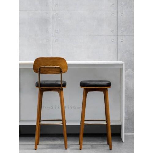 Bar Chair Retro Solid Wood Back Bar Chair Iron High Stool Industrial Wind Front Desk Cashier High Chair
