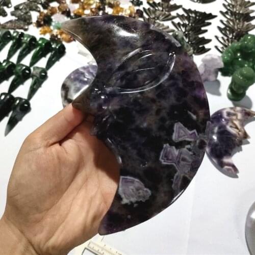 14-15cm Large Beautiful Natural Purple Quartz Crystal Moon Face Hand Carved Dream Amethyst Rare Gemstone Home Decoration