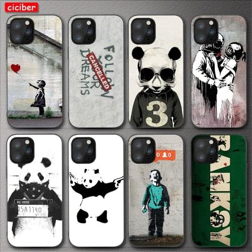 Banksy Panda Painting Phone Case for iPhone 11 12 Pro Max Mini Cover for iPhone 7 8 6 S Plus X XR XS MAX 5 SE 2020 Soft TPU Back