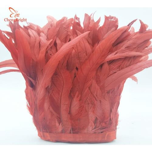 ChengBright 10 Yards 10-12 inch Width Red Rooster Tail Feather Trim Coque Feather Trimming Crafts Dress Skirt Costumes Plumes