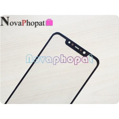 Novaphopat 10pcs/lot Black Front Glass Screen For Xiaomi Pocophone F1 Glass lens Panel (NOT Touch Screen Digitizer LCD )