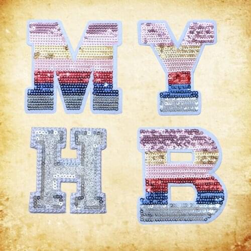 Color Sequin gold silver embroidery patch hot melt adhesive sewing products brand cloth accessories patch name patch