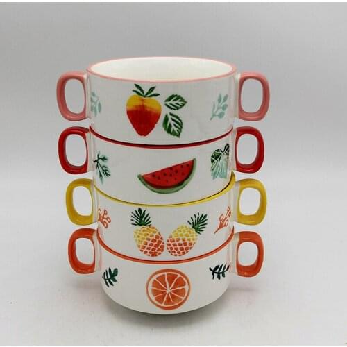 Childrens creative dessert cup fruit bowl stew cup baking single steamed egg bowl double ear ceramic baking bowl breakfast porr