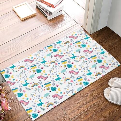 Dinosaur Rainbow Cartoon Doormat Bedroom Kitchen Floor Mat Bathroom Anti-Slip Rug Home Doormat for Entrance Door