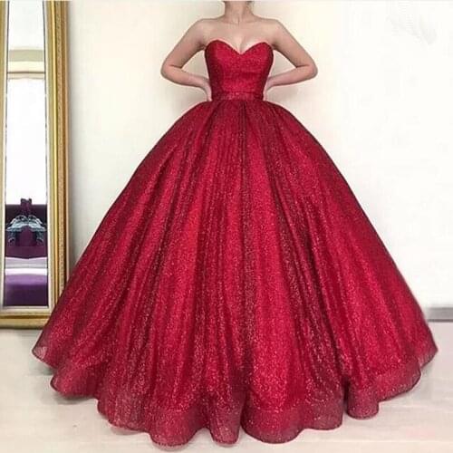 Arabic Dubai Style Long Evening Dresses 2020 Elegant Sweetheart Neck Strapless Puffy Ball Gowns Burgundy Formal Evening Gowns