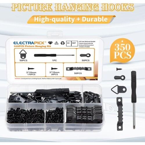 ELECTRAPICK 350 Pcs Picture Hanging Kit, Picture Hooks Set Picture Painting Artwork Fixings Wall Hangers Round Head Screw