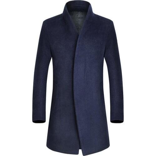 Helisopus Autumn Winter Mens Long Thicken Wool Coat Business Slim Fit Homme Casual Trench Overcoat High Quality