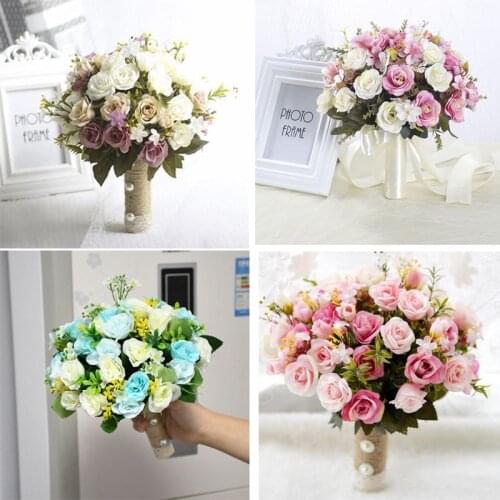 SexeMara Bouquet for Wedding Ramos De Novia Artificiales Pink Blue Purple Red Ribbon Handle Wedding Accessories