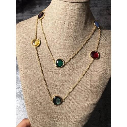 Famous Brand jewelry Multicolor Candy Faceted Crystal Stone Pendant Necklace Fashion Women Girls Party sweater chain Jewelry
