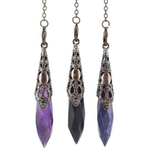 KFT Natural Crystal Quartz Pendulum Necklace Faceted Crystal Stone Pendant Dowsing Divination Chakra Reiki Healing Meditation