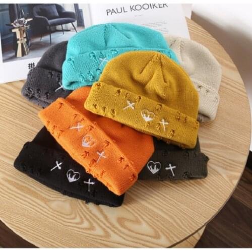 Korea Winter Knitted Skullies Beanies Winter Patch Hat Soft Hip Hop Hat For Men Women Casual Beanies Bonnet Unisex Solid Cap