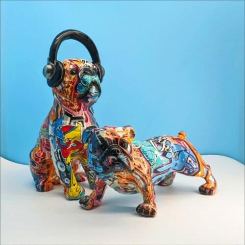 Creative Colorful Art Water Transfer Bulldog Resin Crafts Trend Home Living Room Dining Room Graffiti Style Decorative Gifts