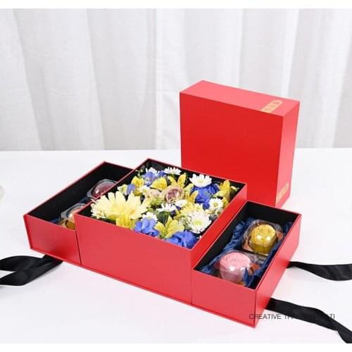 Creative Surprise Wedding Gift Boxes Squre Cardboard Gift Packaging Drawer Box High-end Flower Box with Ribbon