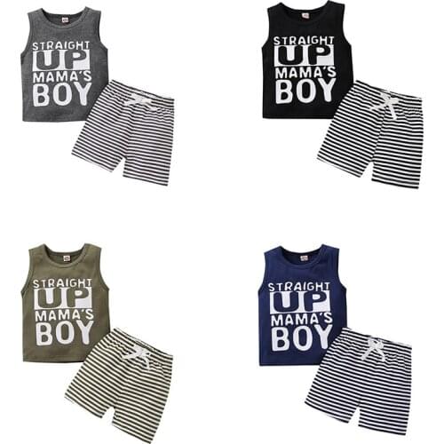 0-3Years Summer Causal Kids Boys Clothes Sets Summer Letter Printed Sleeveless Vest Tops Striped Shorts 2Pcs Boy Clothing Sets