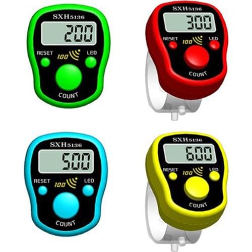 Stitch Marker Row Hand Tally Finger Counter LCD Electric Digital Display with Light for Sewing Knitting Weave Buddha Pray Soccer