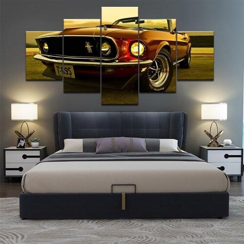 Modular Wall Art Paintings HD Printed Modern Car Posters 5 Pieces 1969 Ford Mustang Home Decor Canvas Pictures Living Room Frame