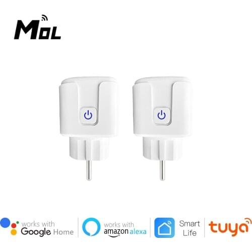 MOL 2PCS 16A Tuya Wifi EU Smart Plug with Power Monitor Smart Home Wireless Socket Outlet Works with Alexa Google Home