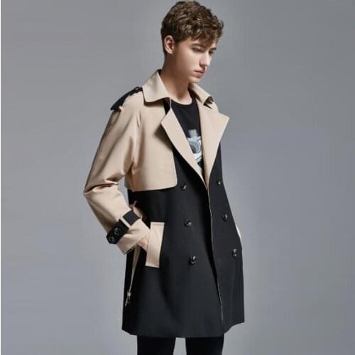 Mens trench coats płaszcz man long coat men British classic clothes Color matching overcoat long sleeve 2020 new designer