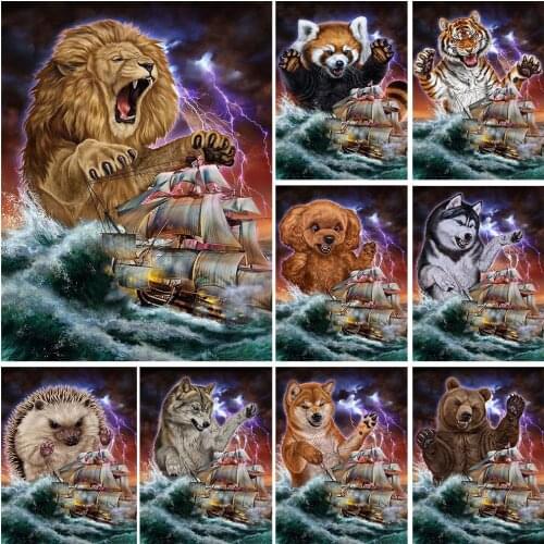 FIYO DIY 5D Square Round Diamond Painting Tiger Lion Embroidery Animals And Sailboat Cross Stitch Kit Mosaic for Home Decor Gift