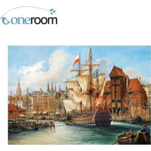 ONEROOM Popular Counted Cross Stitch Kit Big Boat in Water City Home Scenic DIM DIY Needlework