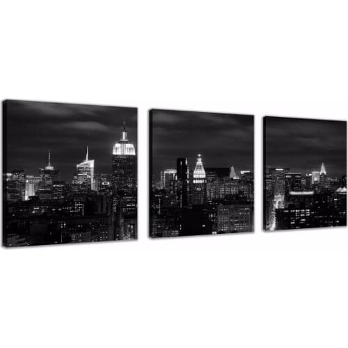 3 Pieces Black White New York Skyline Night Wall Pictures for Living Room Home Decor New York City Wall art for bedroom Decor