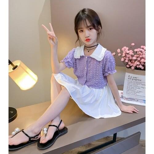 New childrens clothing girl doll collar suit summer clothes in the version of the half-length dress childrens two-piece suit