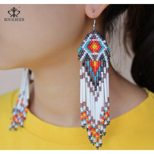 ROYALBEIER New Arrivals Colorful Tassel Earring Small Glass Beads Earrings For Party Jewelry Dangle Drop Womens Hanging Earrings