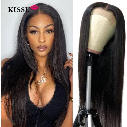 KISSU Pre Plucked Bone Straight Lace Closure Wig 30 Inch T Part Lace Front Wig Brazilian Human Hair Lace Frontal Wigs For Women