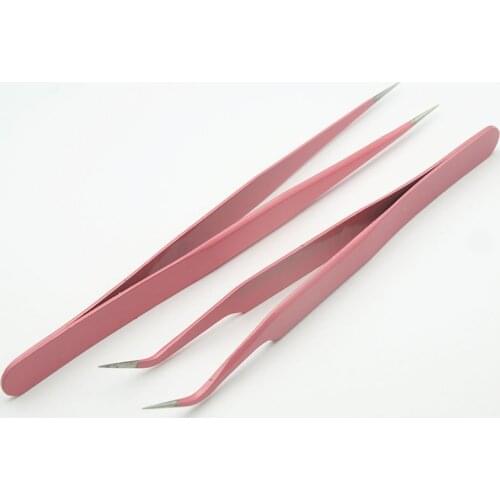 EasyNail 2PCS Pink Straight & Curved Tweezer For Eyelash Extensions Nail Art Nippers Hot Sell