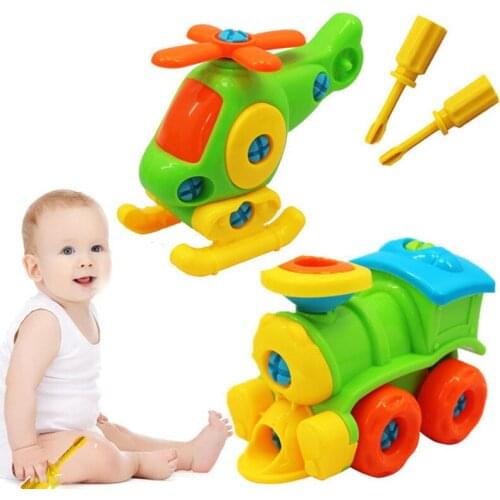 Plastic insert Train Helicopter shape Screwing Disassembly Blocks for children Educational Toys scale models Puzzle Blocks