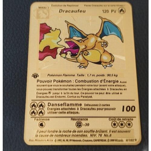 Pokemon Franse Kaarten Gold Metal Eerste Editie Kaart Charizard Pikachu Collectie Kaart Action Figure Model Kind Speelgoed Gift