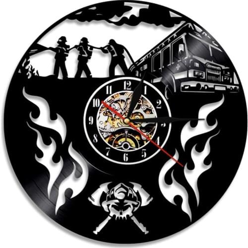 Fireman Vinyl Record Wall Clock Fire Fighting Modern Vintage Home Decor Silhouette LED Light Handmade Gift For Fireman