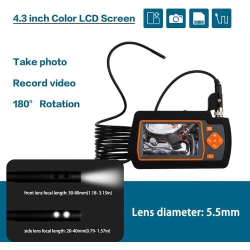 5.5mm Dual-lens Industrial Endoscopes with Borescope Inspection Camera with 6 Adjustable LEDs Lights IP67 Waterproof Lens