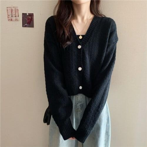 Simple Casual Knitted Cardigan Two-piece set Autumn And Winter Loose Sweater Cardigan 2021 Ladies long Korean Style Top