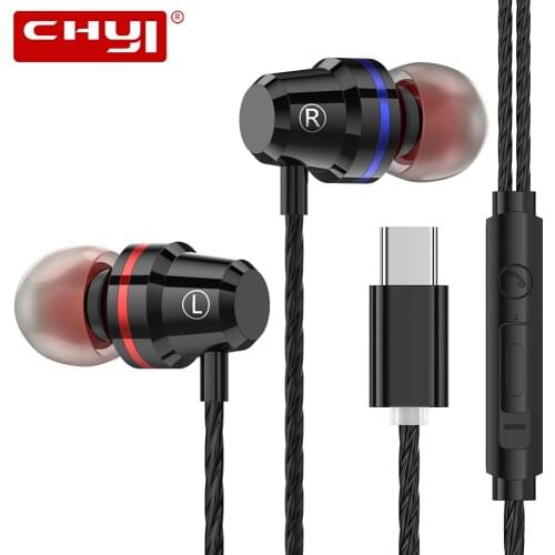 CHYI In-Ear Wired Type C Earphones Metal Sports Music Headset With Microphone Fone De Ouvido For Xiaomi 8 Mix2 Huawei Phone