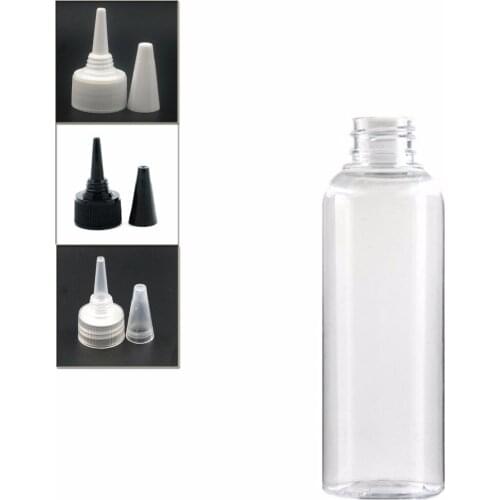 5oz/150ml empty plastic E liquid round bottle clear pet bottle with black/white/transparent Twist Top Caps pointed mouth top lid