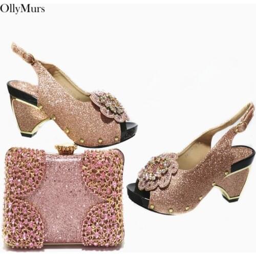 Pink Color Luxury African Women Shoes And Bag To Match Set Comfortable Fashion High Heels Shoes And Bag Set For Wedding Dress