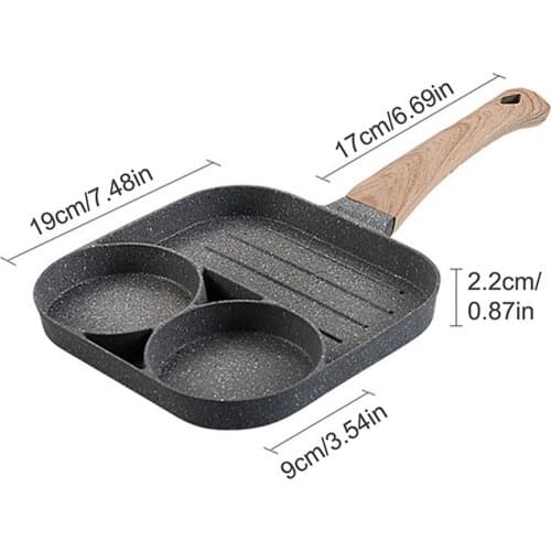 Egg Frying Pan 3-Cup Pancake Bacon Sausage Hamburg Cooker Pan Home Cooking
