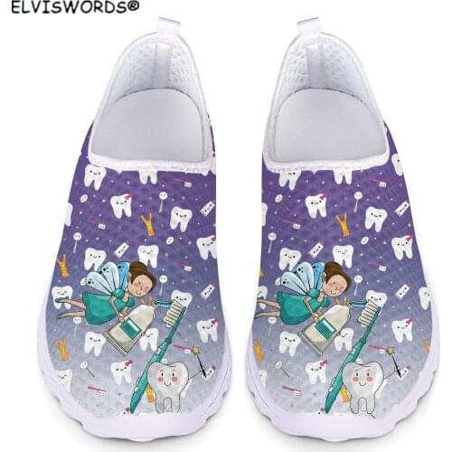 ELVISWORDS Protect Your Teeth Printed Comfortable Womens Flats Shoes Leisure Ladies Sneakers Comfortable Female Walking Shoes