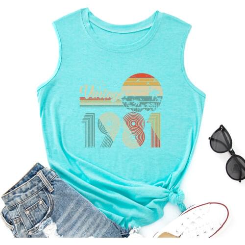 Vintage 1981 Shirt 40th Tank Tops Women Vest Tanks Top Summer Shirt Sleeveless T-Shirts Casual Muscle Fitness Tee Shirts Clothes