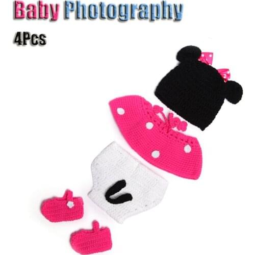 Crochet 4Pcs/Lot Baby Clothing Cartoon Little Mouse 0-3 Months Newborn Photography Props Baby Hat Accessories Adorable Outfits