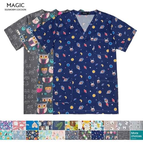 Women Workwear Female Spa Uniforms Wholesales Beauty Clothing Beautician Scrubs Work Clothes Frosted Tops Print Scrubs Tops