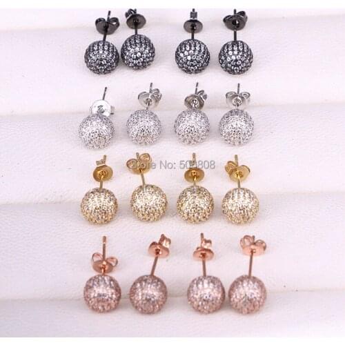 6Pairs ZYZ-9725 Round Ball Stud Earrings for Women Clear CZ Crystal Gold/Rose Gold/Black / Silver Color Earrings Female Fashion