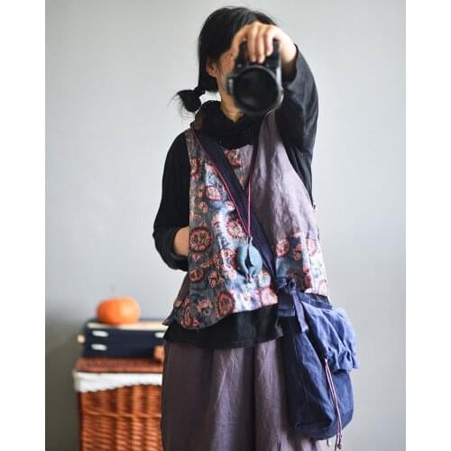 Women Spring Autumn Vests Ladies Linen Patchwork Short Tops Female Sleeveless Vest Ladies Flax Cotton Double Layer Vests 2020