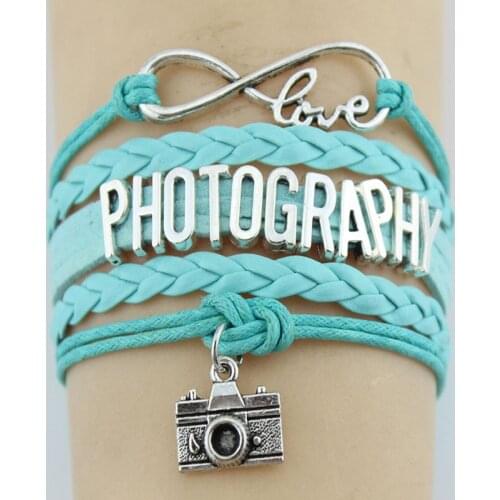 10PC/lot Infinity Love Photography Camera Charms Bracelets & Bangles Leather Wrap Bracelet Gifts For Men Women Fashion Jewelry